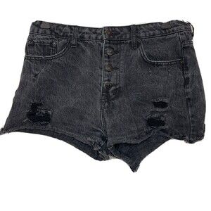 Forever 21 Denim Shorts Womens 28 Black Cutoff Button Fly Raw Hem 2" Inseam